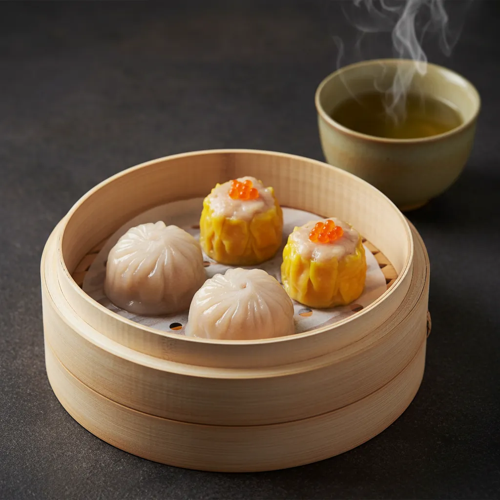 Dimsum in bamboe stomer — har gow en siu mai